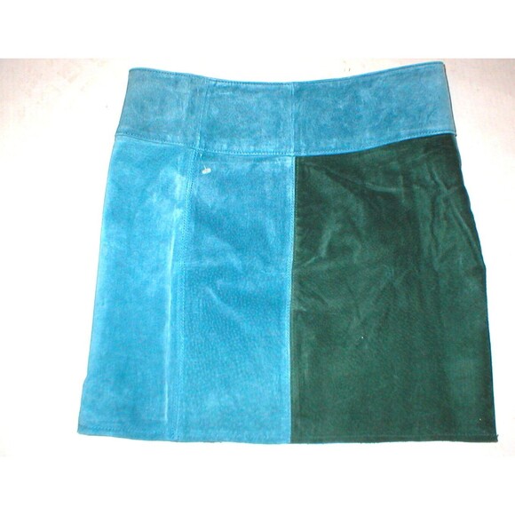 NWT $428 New Womens PJK Color Block Leather Suede Mini Skirt S Green Blue Gray - Picture 4 of 7